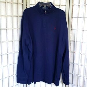 Polo Ralph Lauren navy blue mens 100% cotton high neck 1/2 zip sweater s…